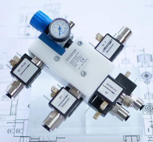 Bavaria Fluid Systems Valve terminal for analysis technology with dosing valves and pressure gauge